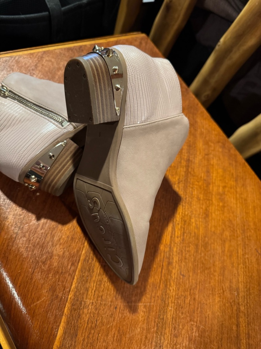 Circus by Sam Edelman Nude Pink Ankle Booties with Studded Block Heel - Picture 8 of 11